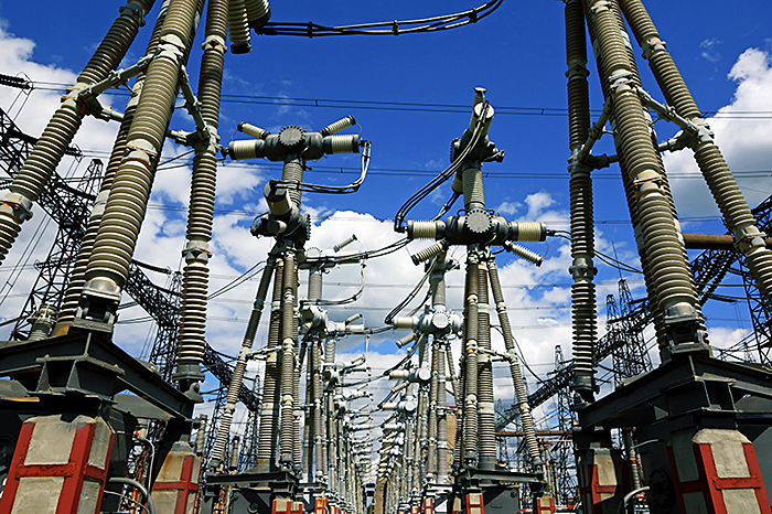 Electric substation in a bright sunny day