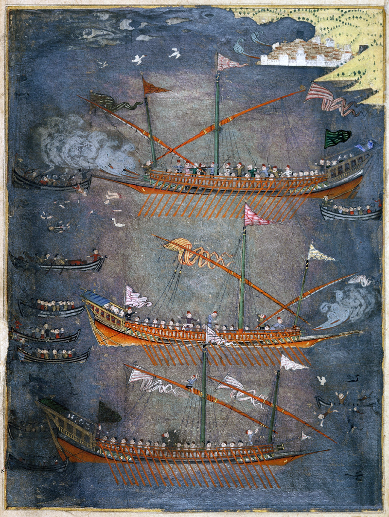 Sloane_3584_f.78v_Turkish_galleys_in_battle,_c.1636