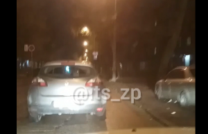 В Запорожье припаркованный автомобиль внезапно покатился назад по дороге (ВИДЕО)