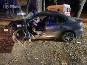У Запоріжжі водій Mazda в’їхав у дерево: пасажир загинув (ФОТО)