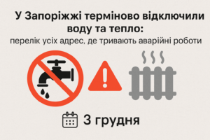 Запоріжжя без води й тепла: оприлюднено повний список адрес, де сьогодні аварії
