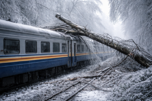 Дерево упало на вагон поезда Запорожье – Львов из-за непогоды