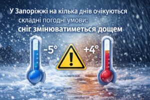 У Запоріжжі на кілька днів очікуються складні погодні умови: сніг змінюватиметься дощем