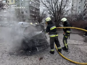 У дворі багатоповерхівки спалахнув автомобіль: запорізькі рятувальники швидко погасили пожежу (ФОТО)