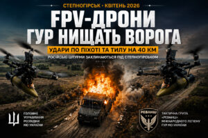 FPV-дрони ГУР нищать логістику РФ під Степногірськом: удари вже на 40 км в тил (ВІДЕО)