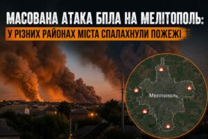 Мелітополь накрила нічна атака БпЛА: пожежі, дим і перебої зі світлом